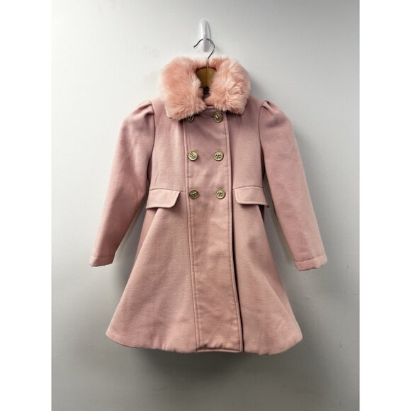 Rothschild Girls Pink Fit & Flare Coat Fur Collar Gold Buttons Winter  Fall Sz 6 - Picture 8 of 8